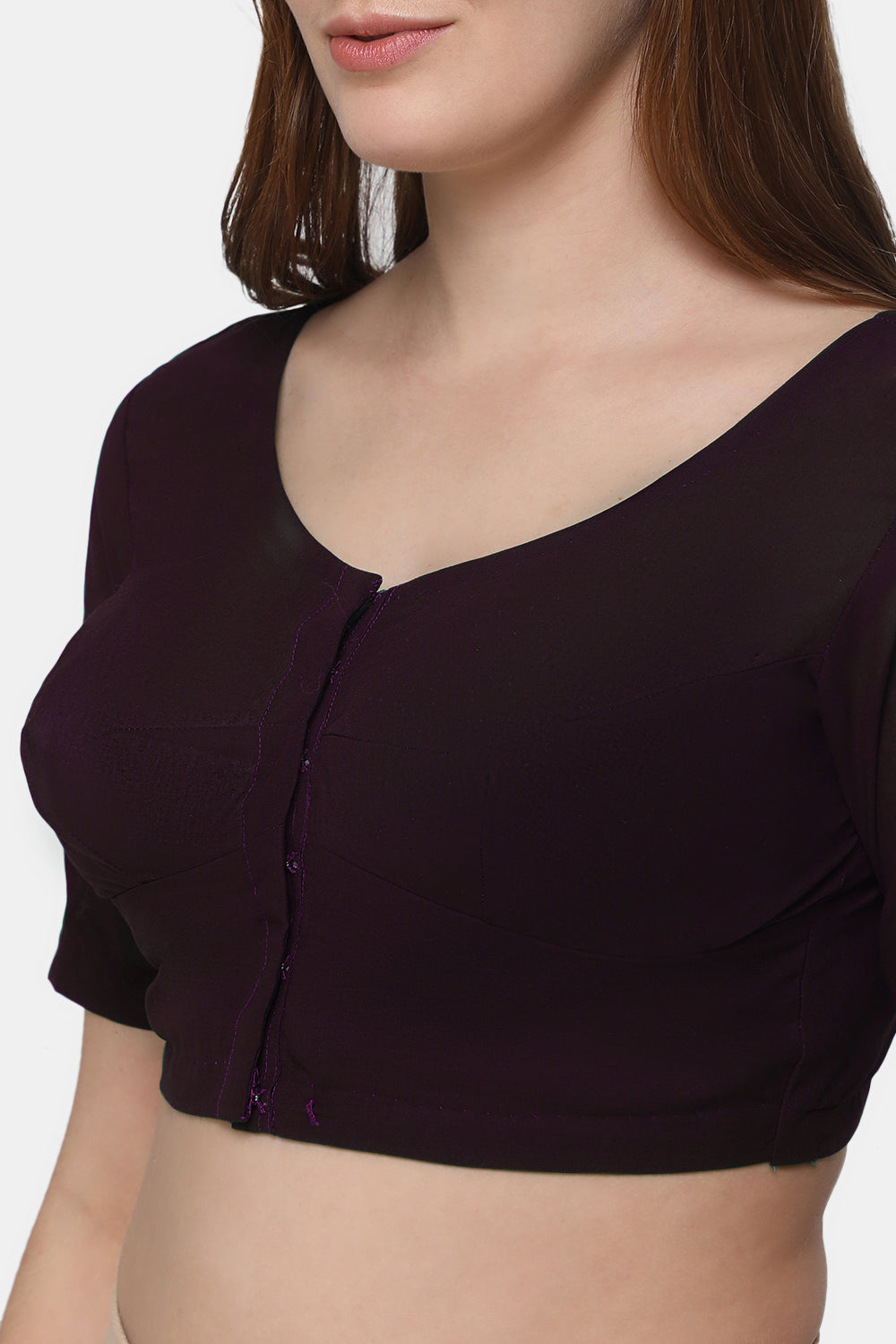 Naidu Hall Women's 2x2 Cotton Saree Blouse | Readymade Round Neck Elbow Sleeve Woven Cotton Blouse | Plain Traditional Blouse for Cotton, Handloom, Linen & Silk Cotton Sarees - RNRE