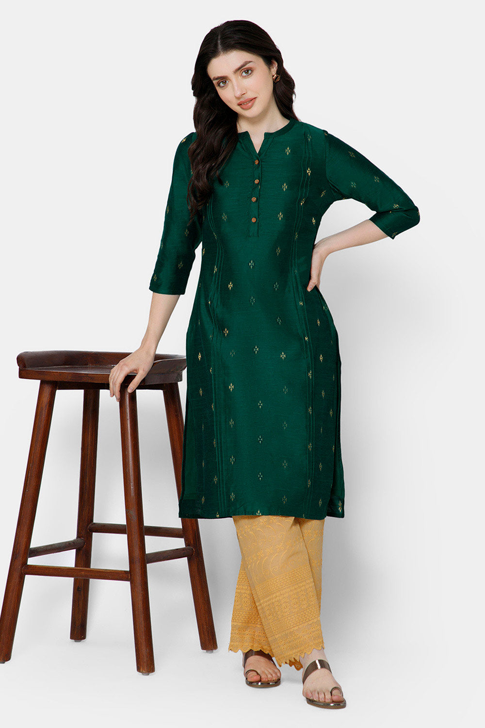 Mythri Women's Straight Ethnic kurta - Green - KU63