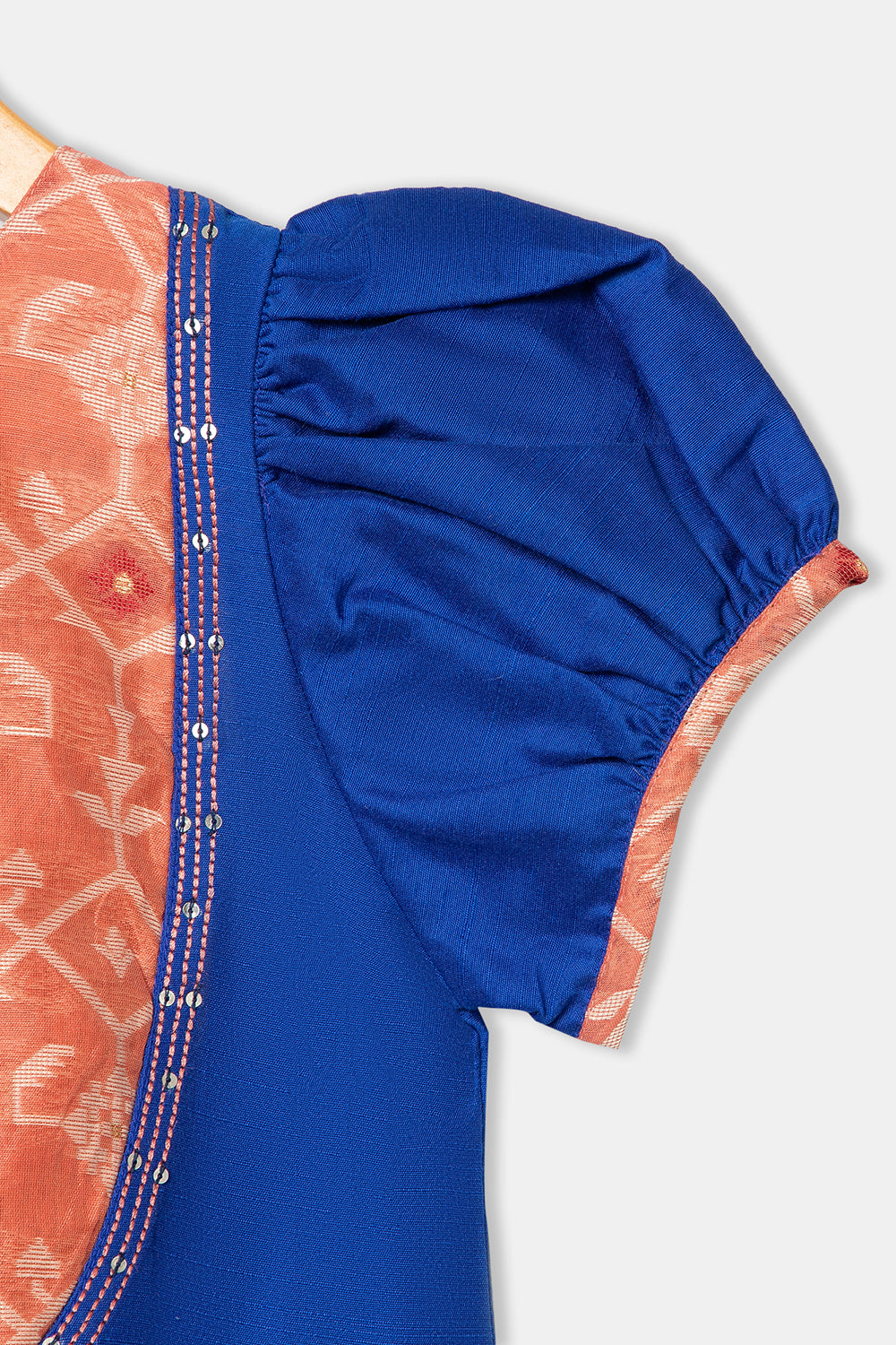 Chittythalli Round Neck Puff Sleeve Top with Embroidery & Tassel Detailed Kali Skirt - Blue - PS78