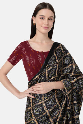 Naiduhall Princess Cut Round Neck Short Sleeve Ikat Blouse - Maroon - BU10