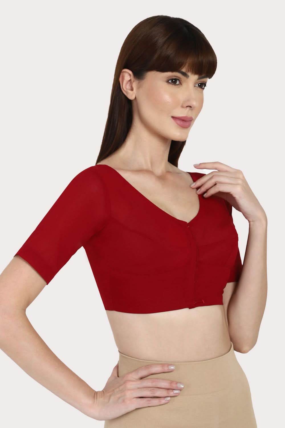 Naidu Hall Round neck long sleeve blouse - Light Maroon - Naidu Hall Family Store