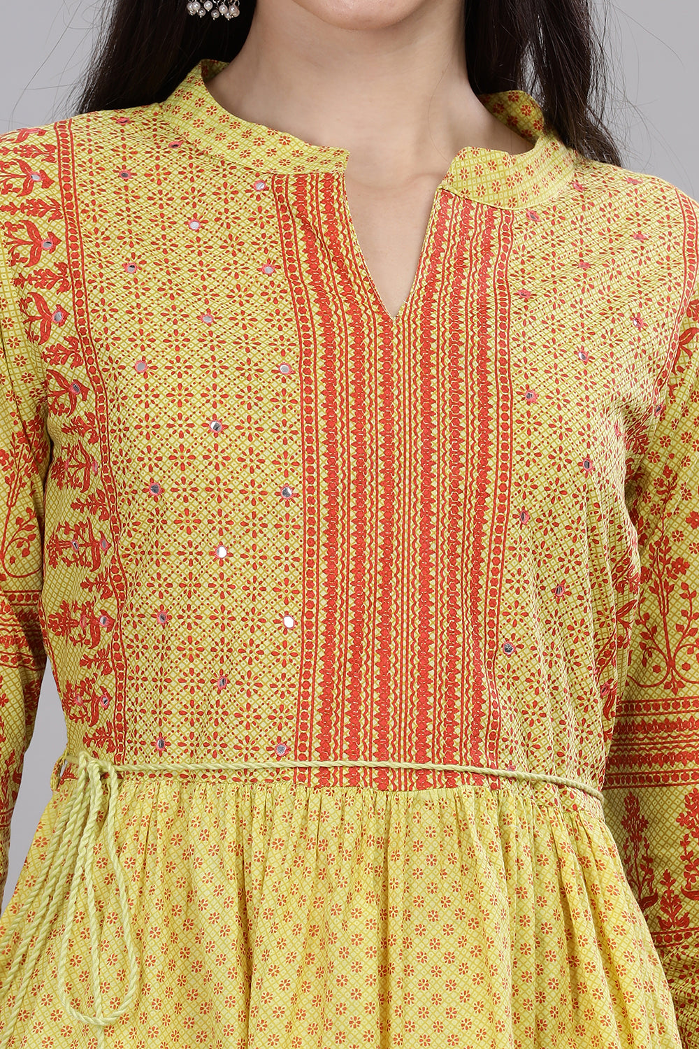 Mythri Office Wear Women's Short Kurta V Neck with 3/4th Sleeves  - Yellow - TO06