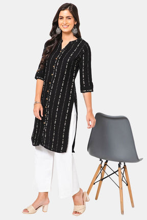 Mythri Women Knee Length Straight Kurtha - Black - KU37