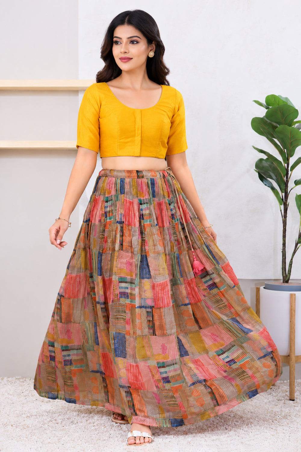 Women's Padded Art Silk Saree Blouse | Readymade Round Neck Elbow Sleeve Blouse for Women | Designer Ethnic Blouse for Sarees - R124