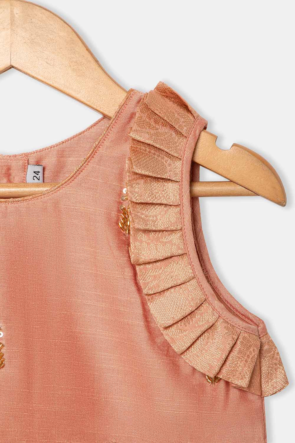 Chittythalli Girls Pavadai Set – Cotton Blend Box Pleated Skirt with Embroidered Butta Blouse - Peach - PS47