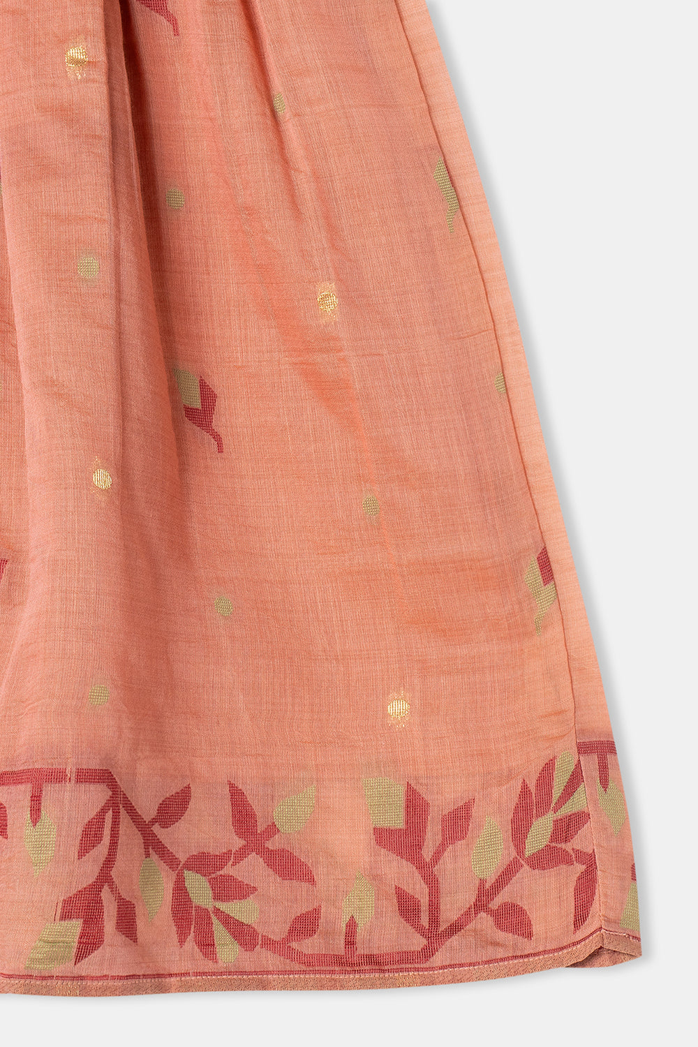 Chittythalli Girls Pavadai Set Cotton Blend with Sweetheart Neckline & Box Pleat Skirt- Peach - PS75