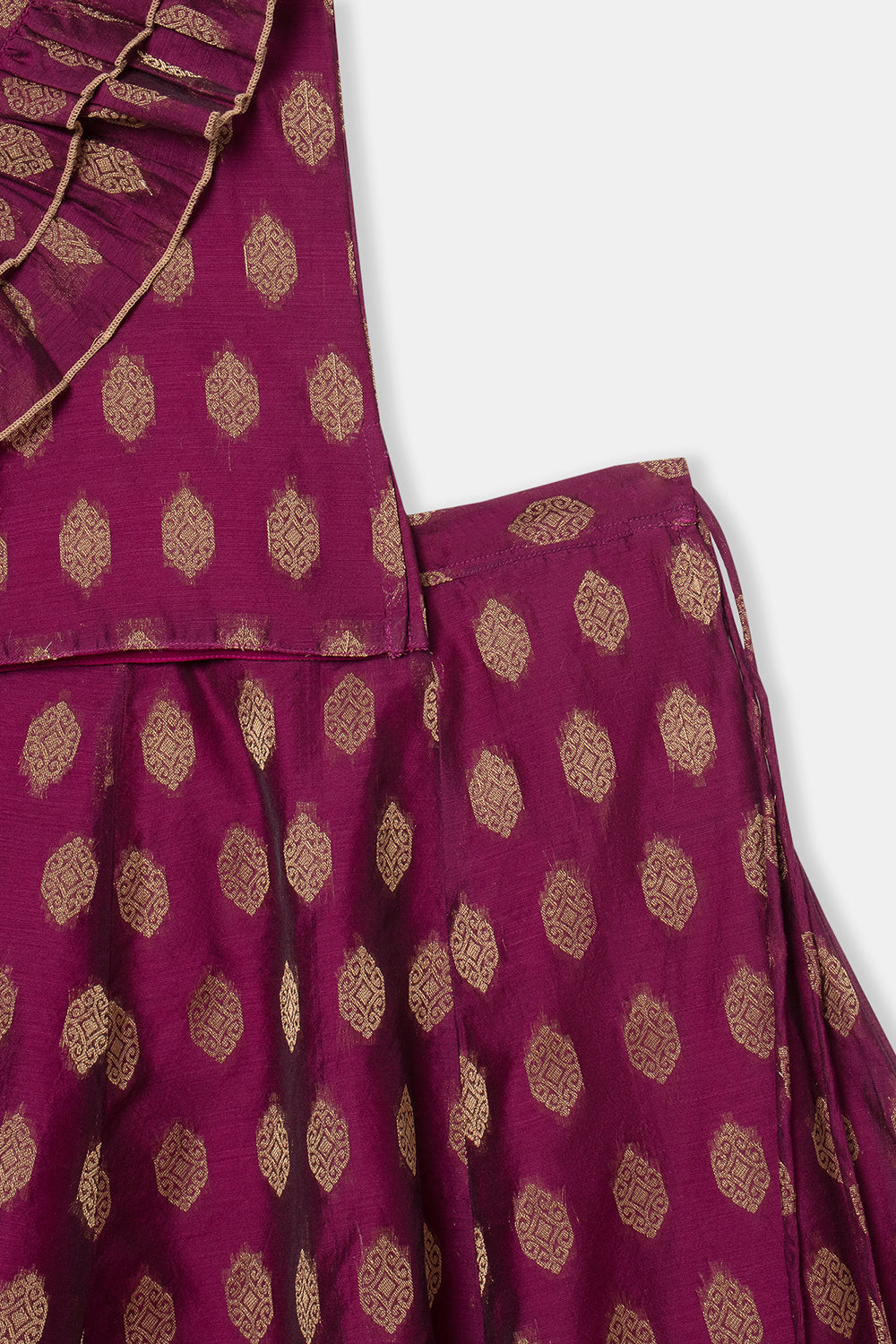 Chittythalli Girls Pavadai Set with Two-Layer Ruffle Top & Tassel-Detail Kali Skirt - Purple - PS79