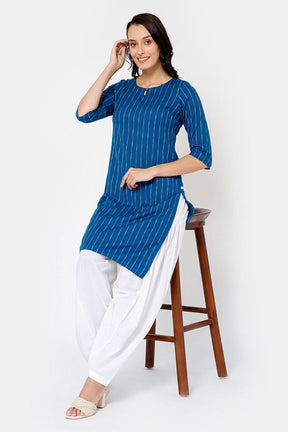 Mythri Women Knee Length Straight Kurtha - Blue - KU34