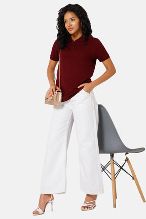 Jusperf Women Half Sleeve Polo Neck T-shirt  - Maroon - SJD2