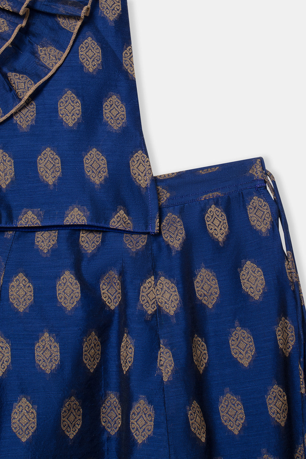 Chittythalli Girls Pavadai Set with Two-Layer Ruffle Top & Tassel-Detail Kali Skirt - Blue - PS79