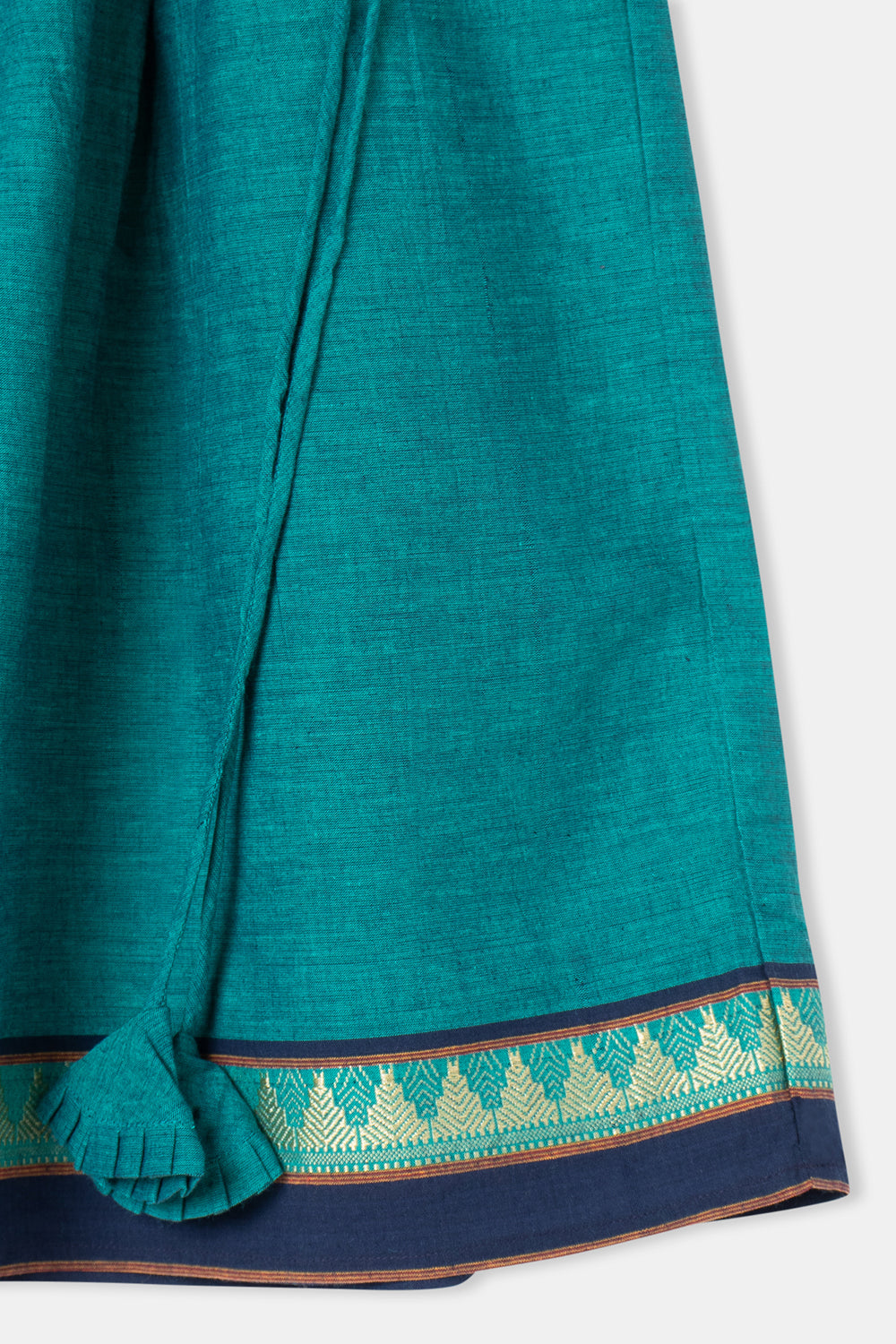 Teal Green Cotton Ethnic Pavadai Set – Stylized Collar & Puff Sleeves | Chittythalli Festive Outfit - PS67