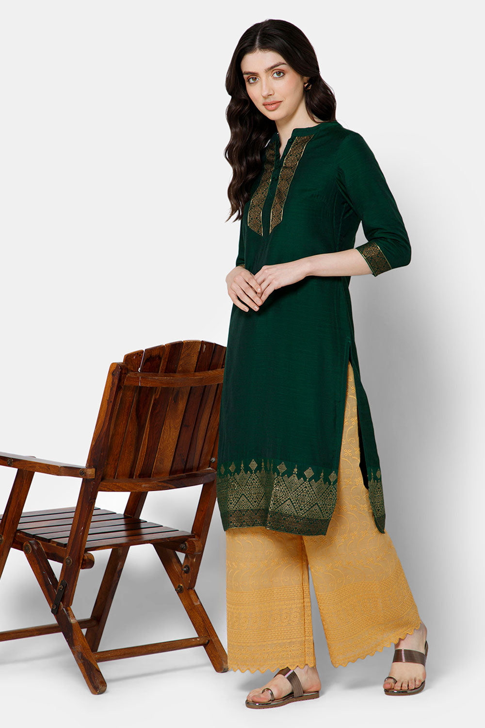 Mythri Women's Ethnic Wear Straight kurta - Green - KU53