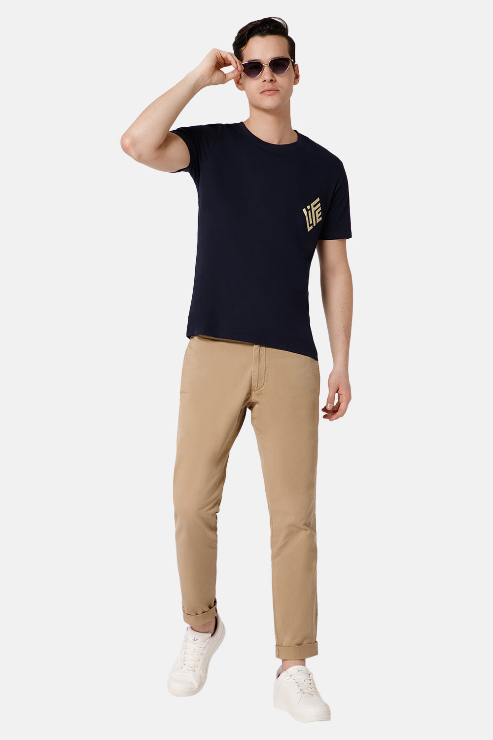 Enhance Printed Crew Neck Men's Casual T-Shirts - Navy - TS25