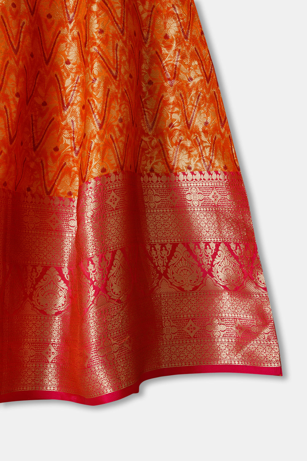 Chittythalli Girls Ethnic wear  Cotton blend  Pavadai Set with  Round Neck Puff Sleeve - Pink - PS36