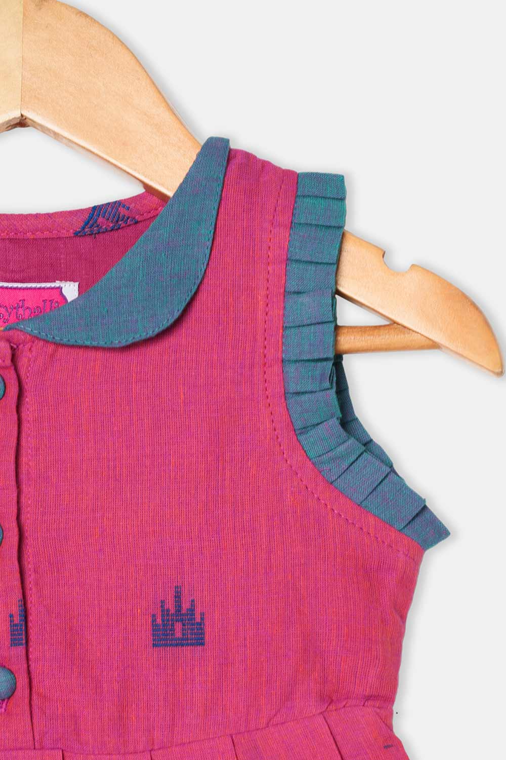 Chittythalli Girls Ethnic Frock Cotton Sleeveless Dress with Peter Pan Collar, Knife Pleats and Gathered Skirt- Purple - FR40