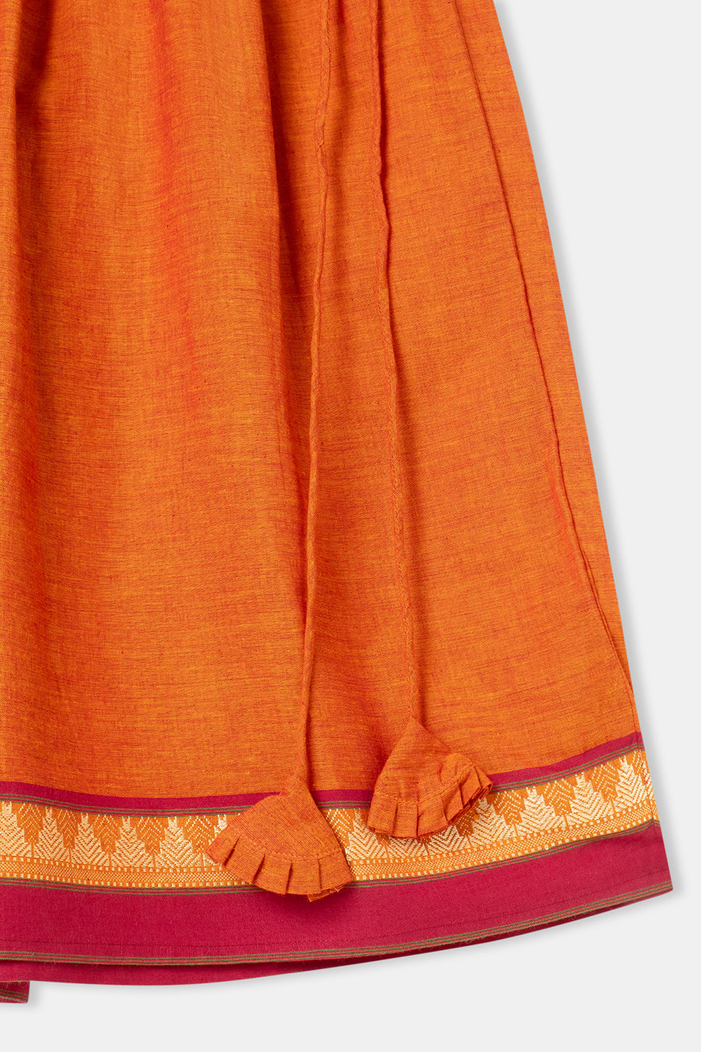 Chittythalli Stylised Collar Puff Sleeves Ethnic Pavadai Set - Orange - PS67