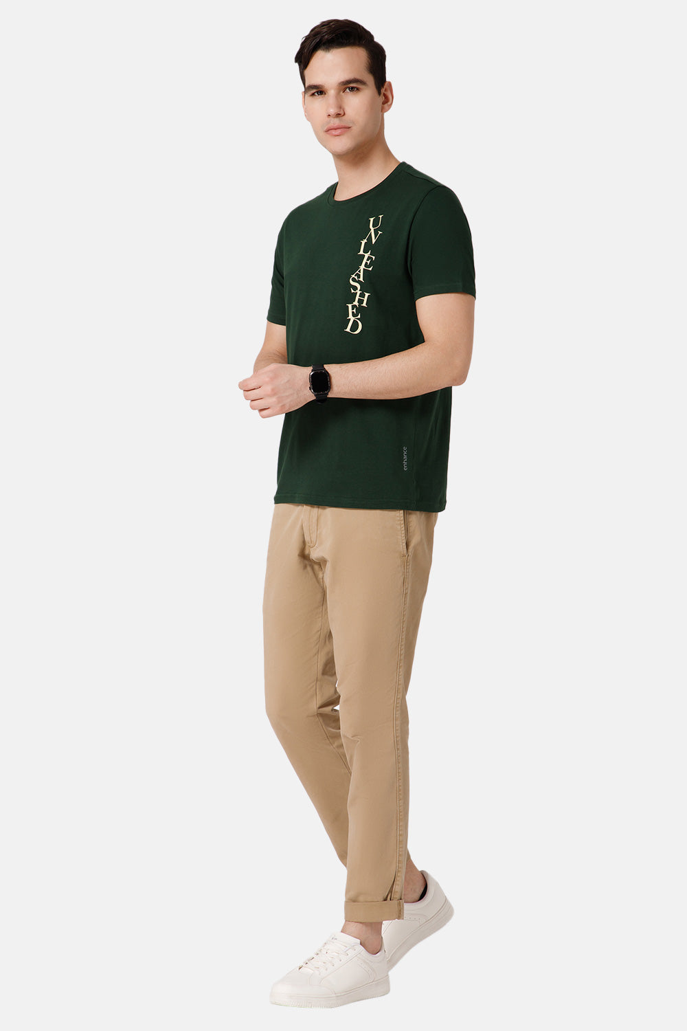 Enhance Printed Crew Neck Men's Casual T-Shirts - Green - TS18