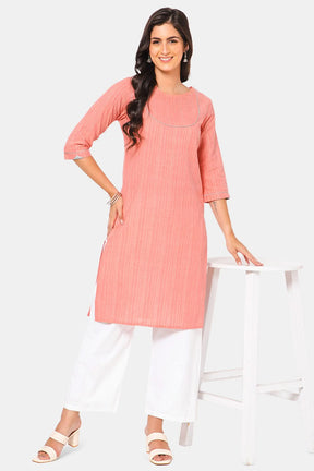 Mythri Women Knee Length Straight Kurtha - Pink - KU38