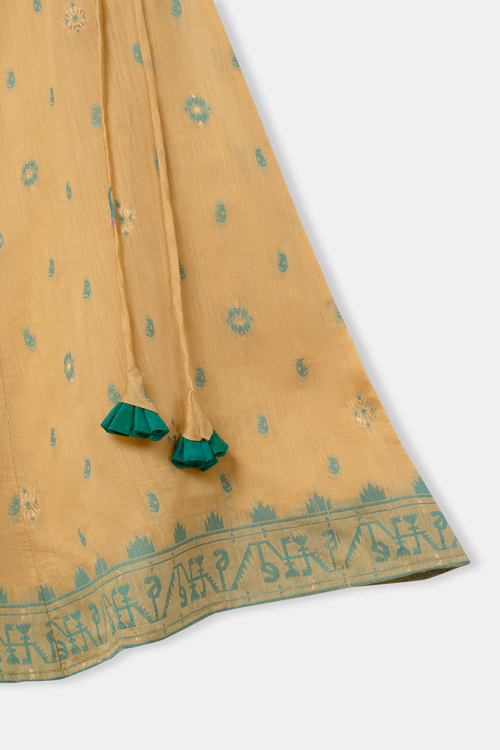 Chittythalli Girls Pavadai Set with Puff Sleeve Top & Embroidered Kali Skirt - Teal Green - PS76