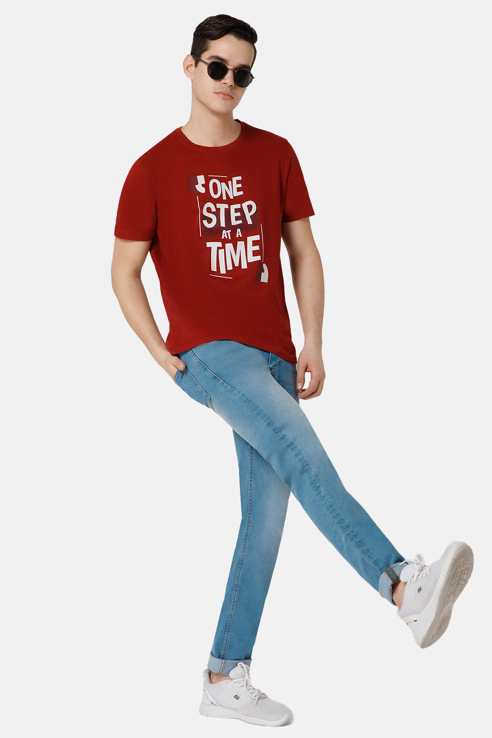 Enhance Printed Crew Neck Men's Casual T-Shirts - Red - TS21