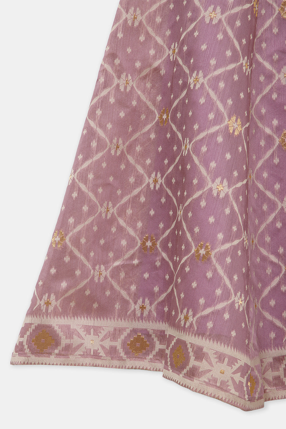 Chittythalli Girls’ Ethnic Pavadai Set – Chanderi Jamdani Peplum Top with Criss-Cross Cording & Kali Skirt | Traditional Festive Wear for Girls - PS91