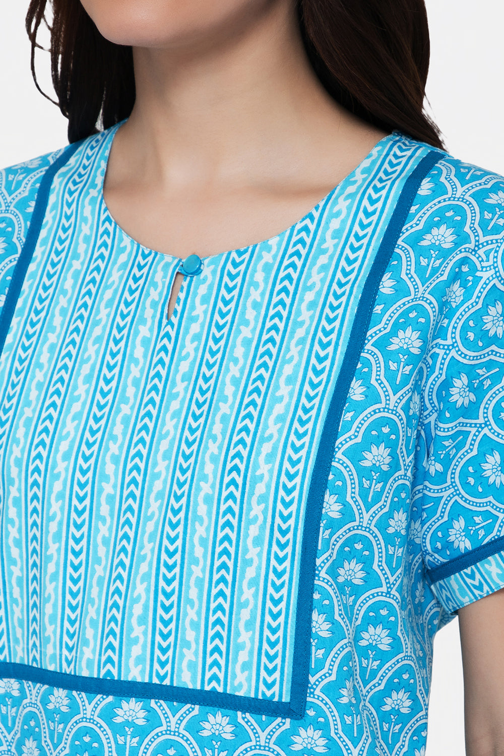 Naidu Hall Round Neck Half Sleeve Pull-On Nighty - Blue - NT20