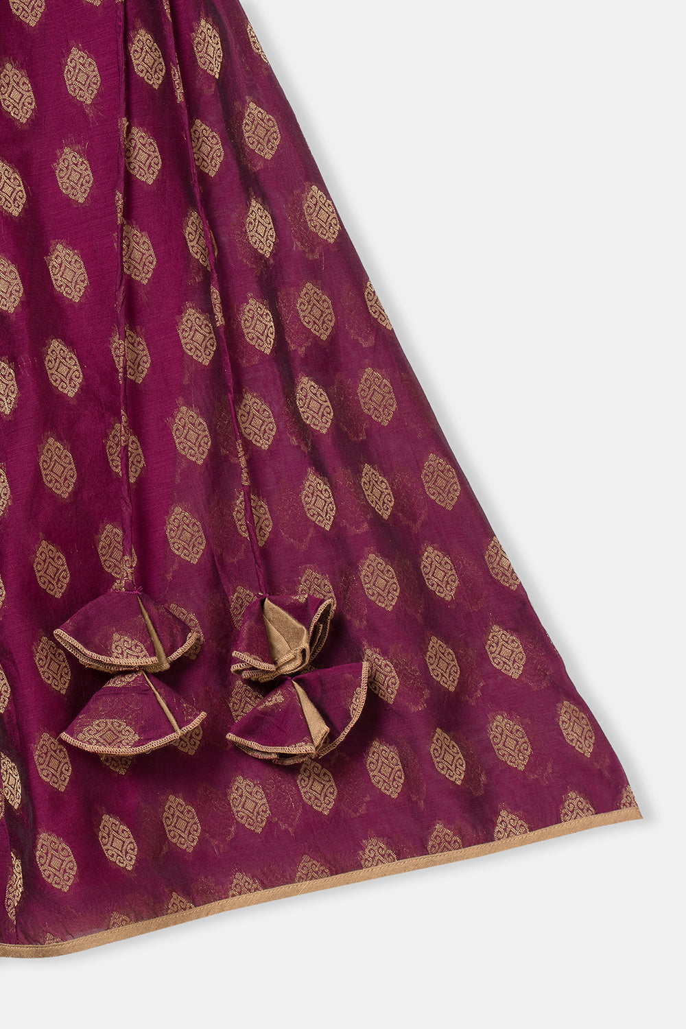 Chittythalli Girls Pavadai Set with Two-Layer Ruffle Top & Tassel-Detail Kali Skirt - Purple - PS79