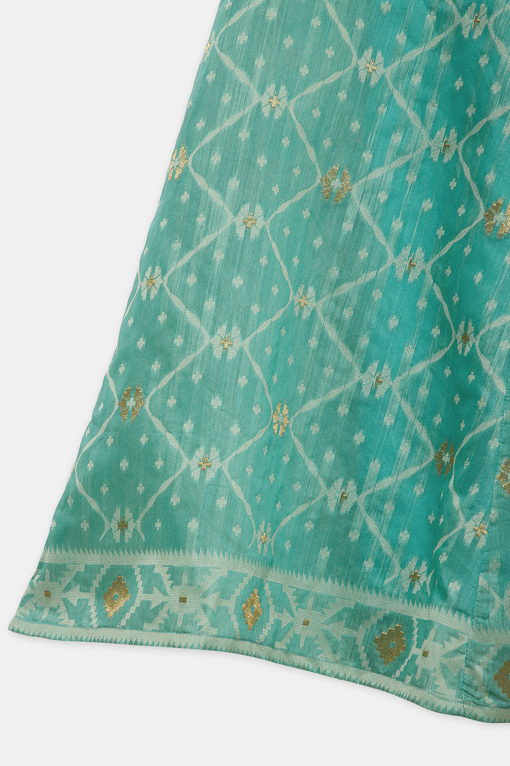 Chittythalli Girls’ Ethnic Pavadai Set – Chanderi Jamdani Peplum Top with Criss-Cross Cording & Kali Skirt | Traditional Festive Wear for Girls - PS91