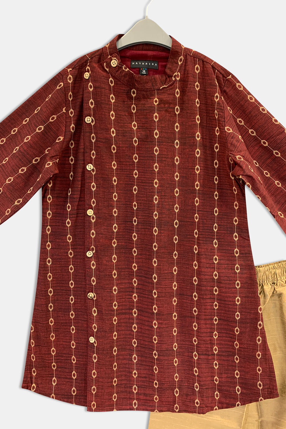 Navkrish Boy's Ethnic Kurta Set with Asymmetric Jacket - Maroon - S005