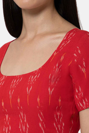 Naiduhall Princess Cut Round Neck Short Sleeve Ikat Blouse - Red - BU10