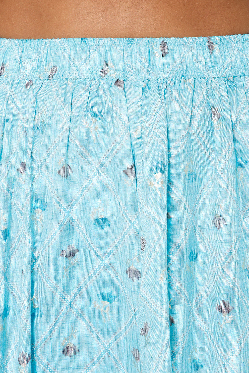 Mythri Women's Full Flare Skirt - Blue Print - SK05