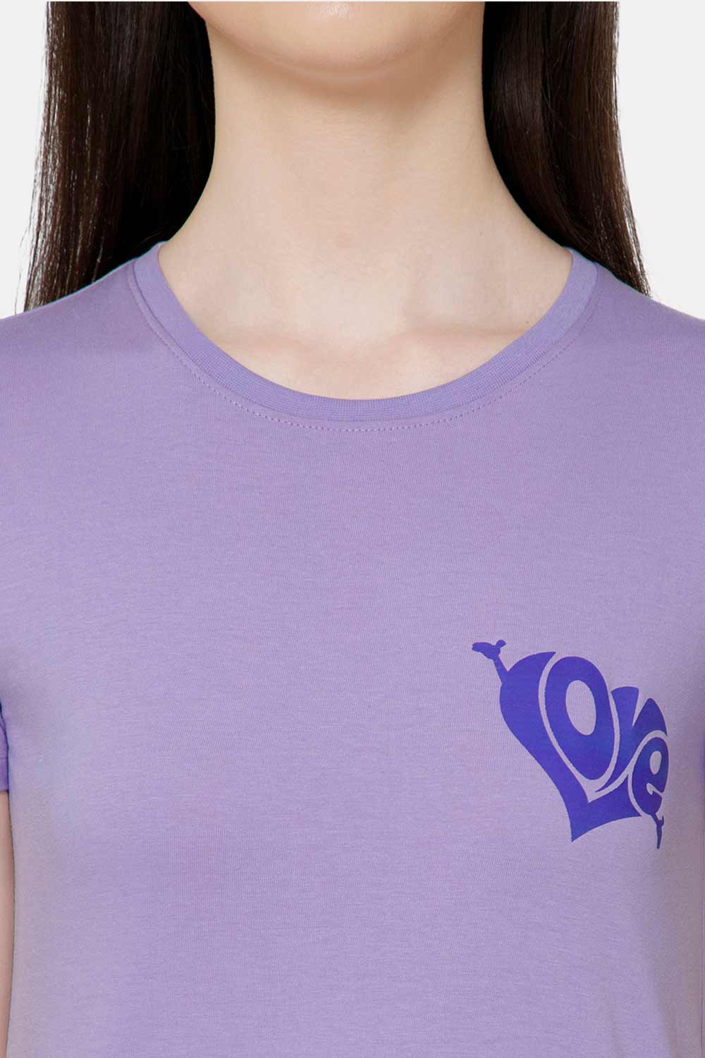 Jusperf Women's Printed Crew Neck Casual T-Shirt - Lilac - TS34