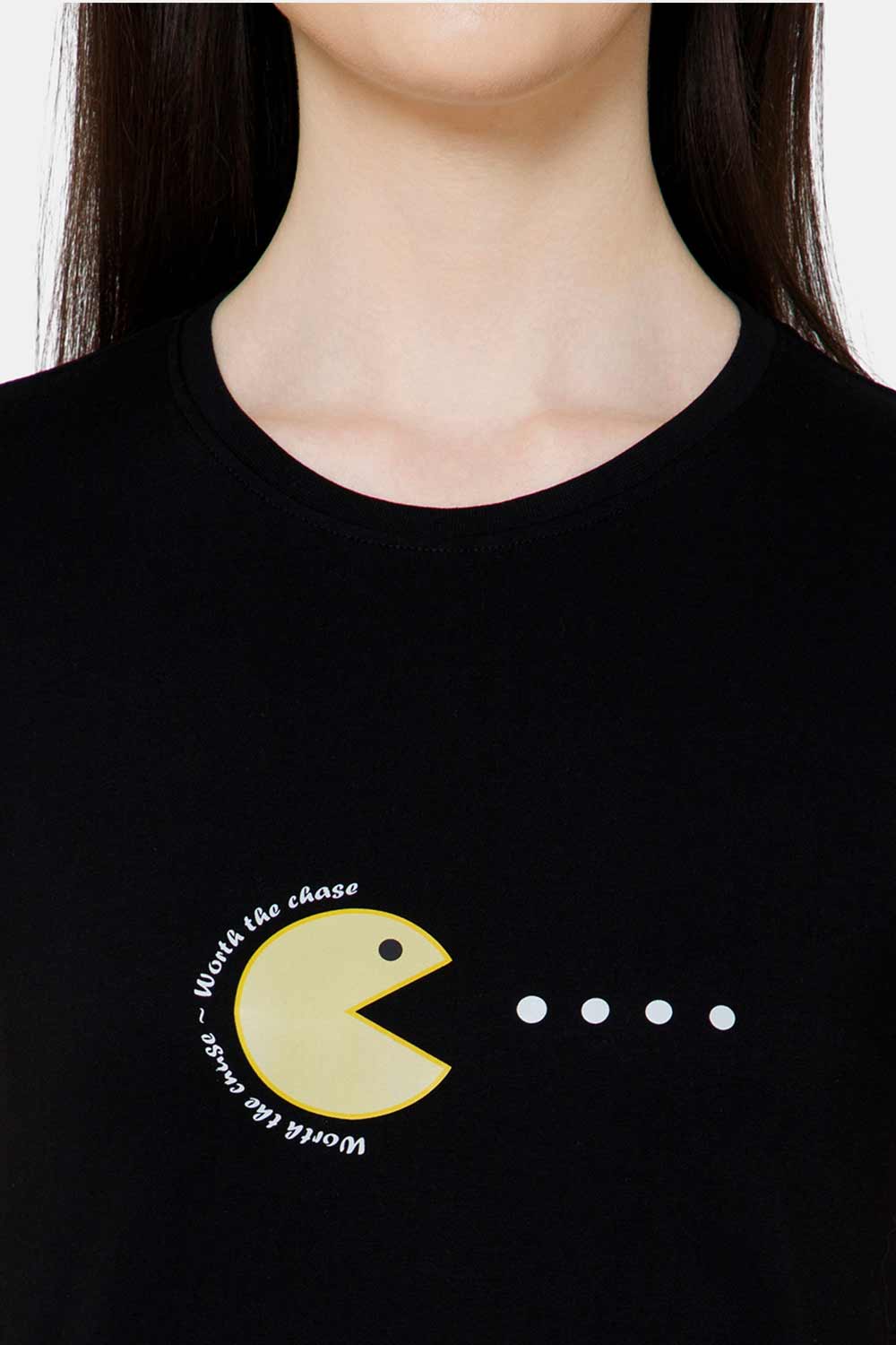 Jusperf Women's Printed Crew Neck Casual T-Shirt - Black - TS36