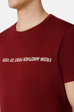Enhance Printed Crew Neck Men's Casual T-Shirts - Wine - TS28