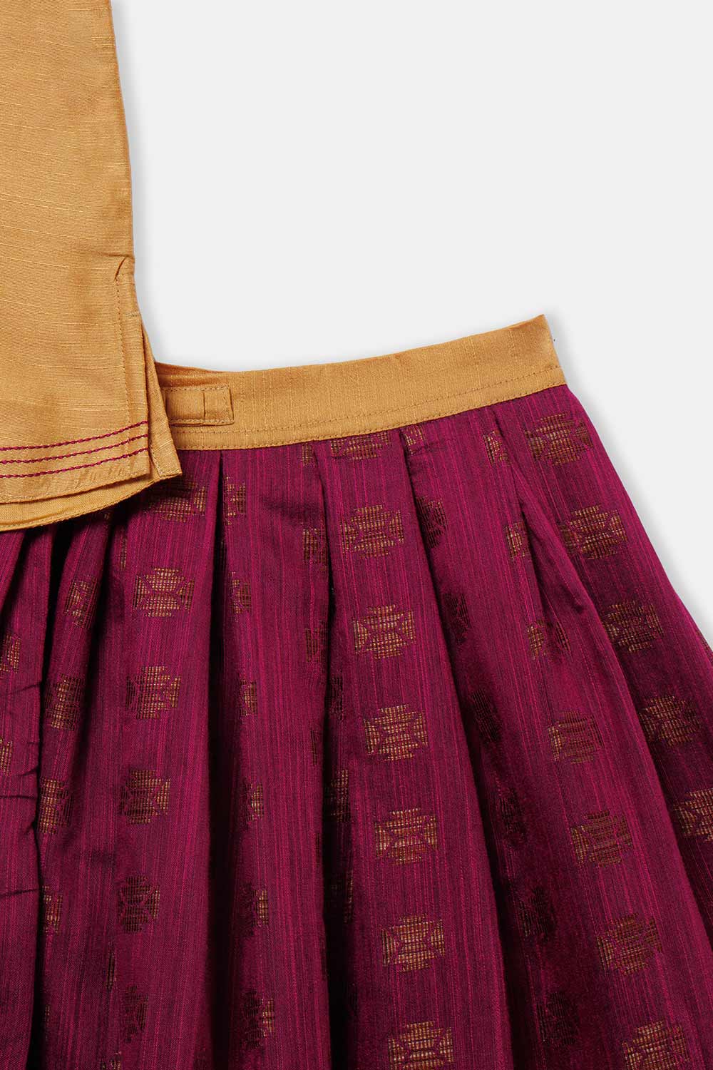 Chittythalli Girl's Pavadai Set – Sweetheart Neck Top with Ruffle Sleeves & Knife-Pleated Skirt - Purple - PS75