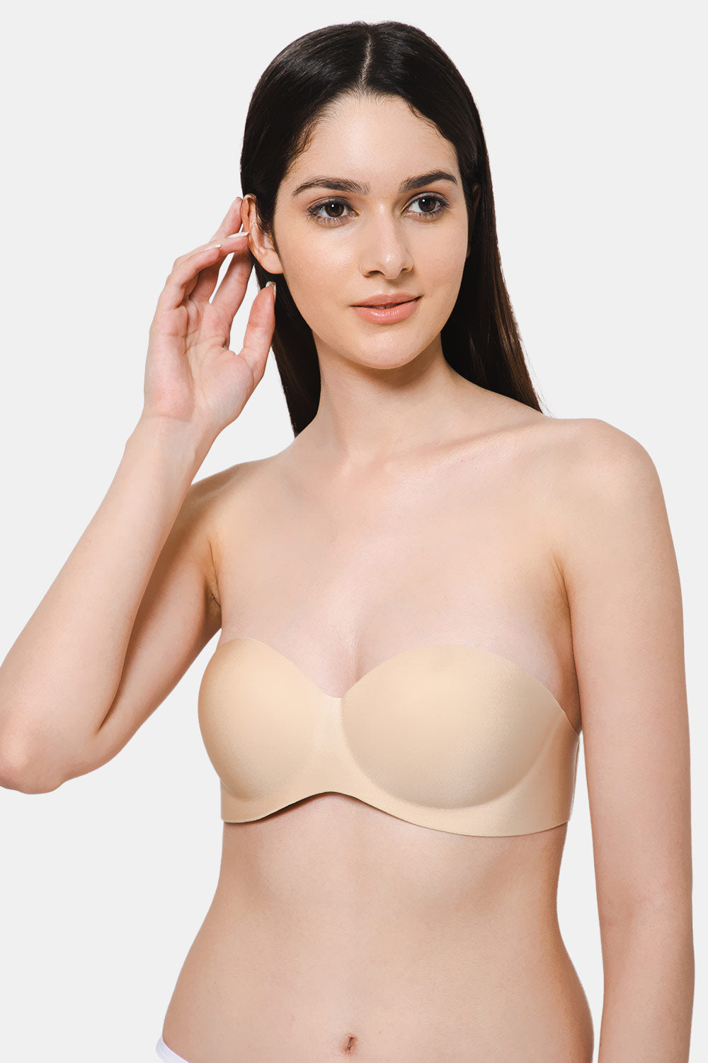 Full coverage backless padded bra with transparent strap and band