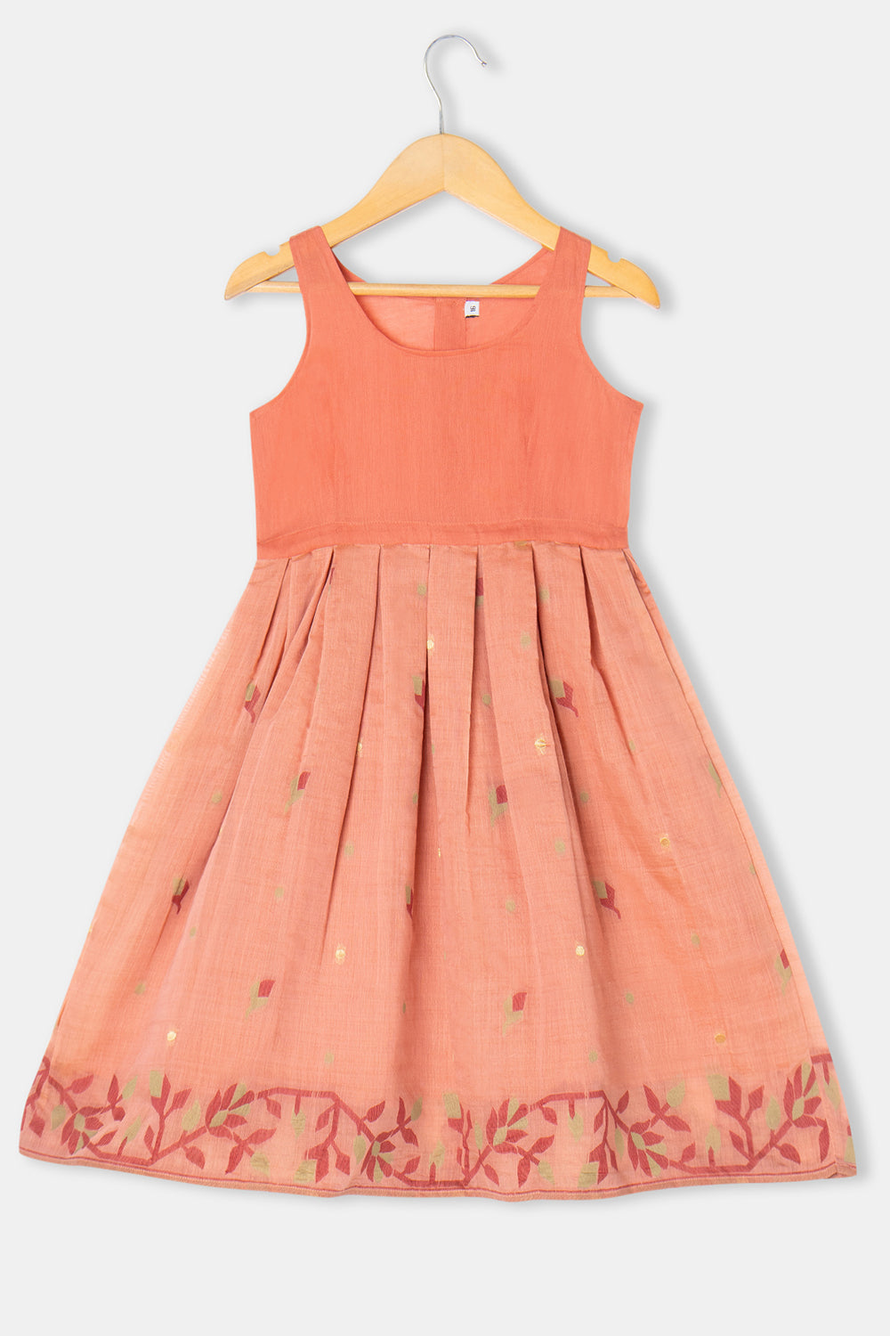 Chittythalli Girls Pavadai Set Cotton Blend with Sweetheart Neckline & Box Pleat Skirt- Peach - PS75