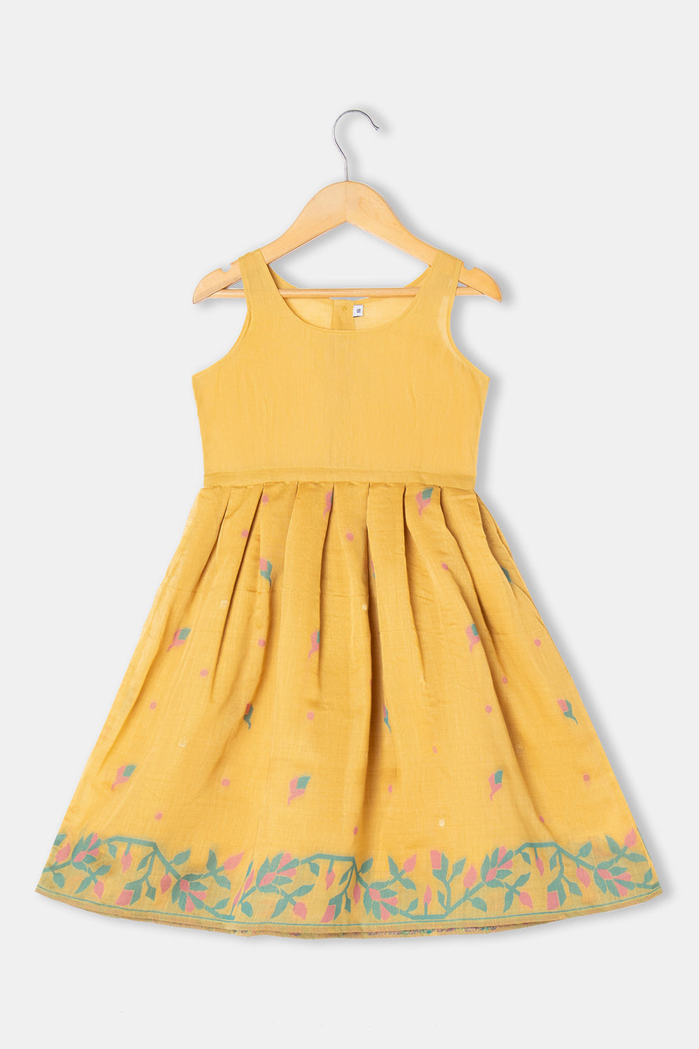 Chittythalli Girls Pavadai Set Cotton Blend with Sweetheart Neckline & Box Pleat Skirt- Yellow - PS75