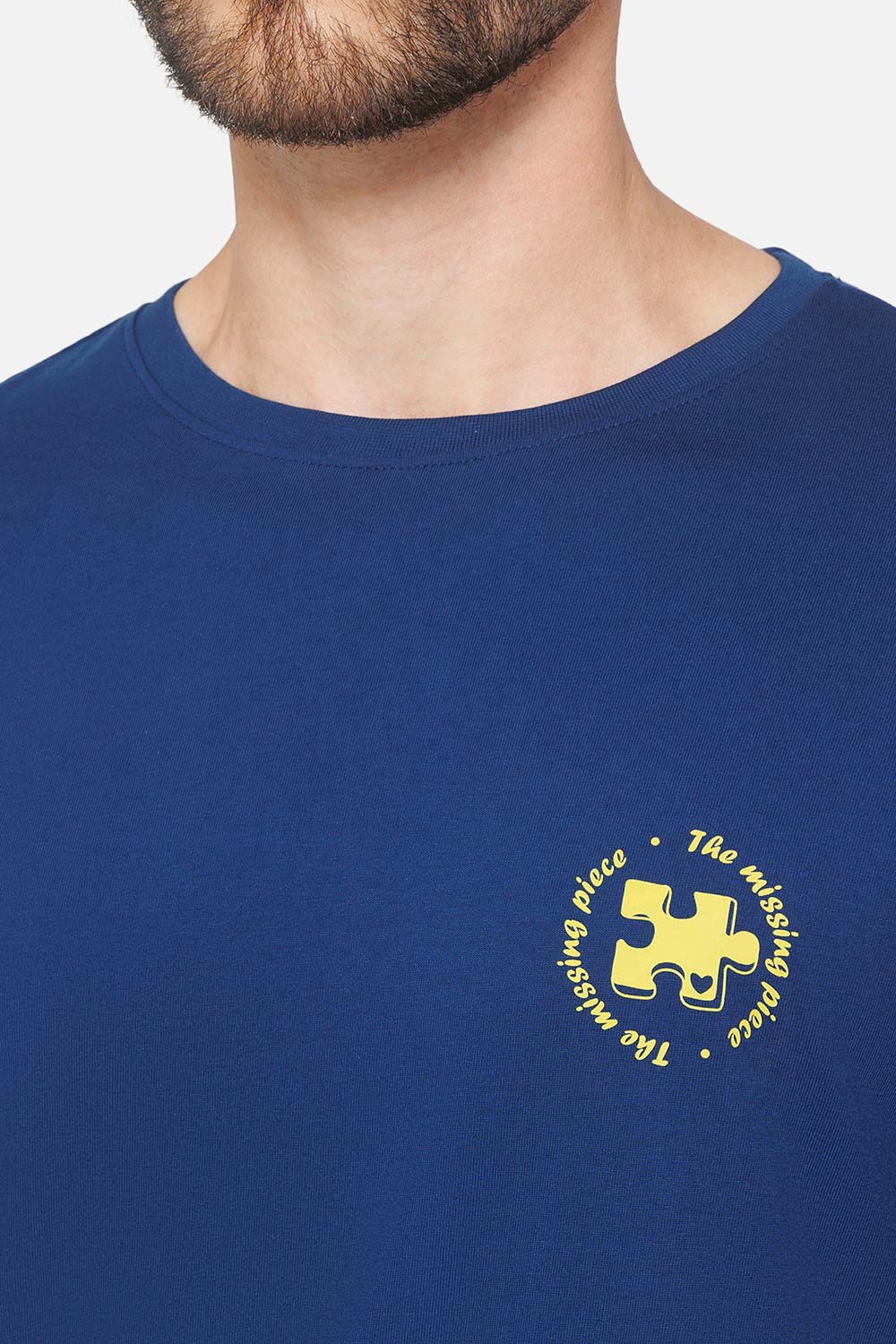 Enhance Men's Printed Crew Neck Casual T-Shirt - Blue - TS31