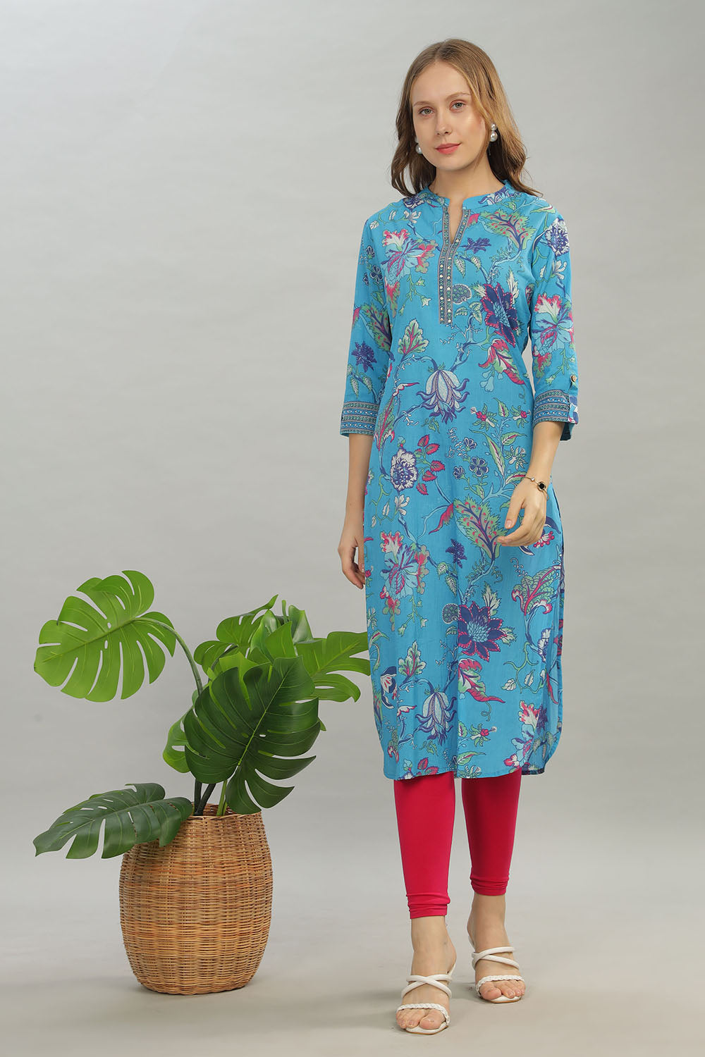 Mythri Women Casual Kurta with 3/4th Sleeves - Blue - KU11