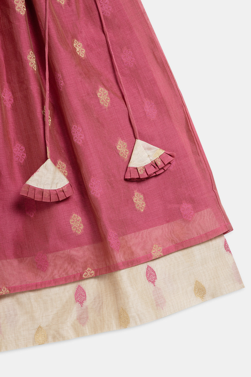 Chittythalli Ruffle Detailing Short Sleeve Ethnic Pavadai Set - Pink - PS28