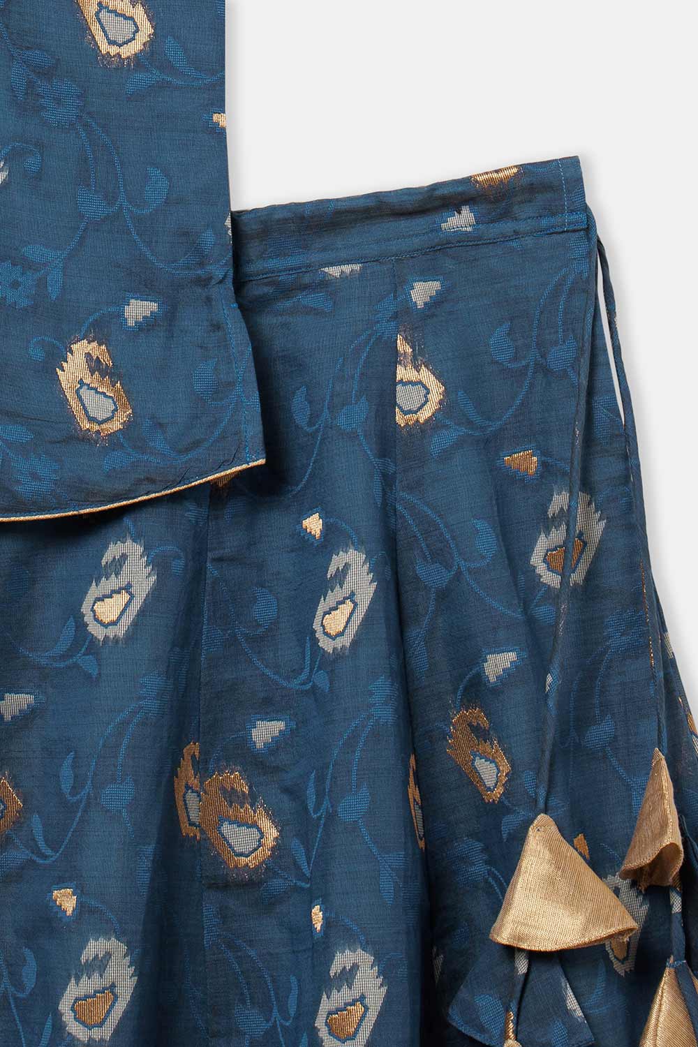 Chittythalli Girls’ Ethnic Pavadai Set – Sleeveless V-Neck Top with Flared Kali Skirt & Tassel Detailing - Navy Blue - PS60