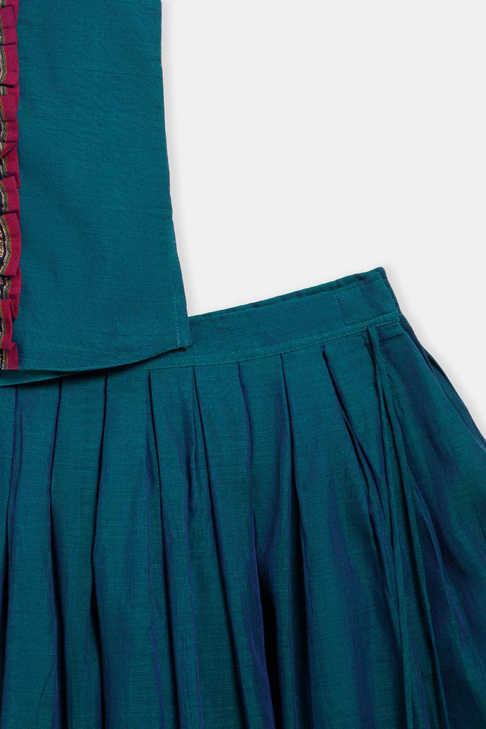 Chittythalli Girls’ Ruffle Panel Pavadai Set – Layered Box-Pleated Skirt - Dark Blue - PS28