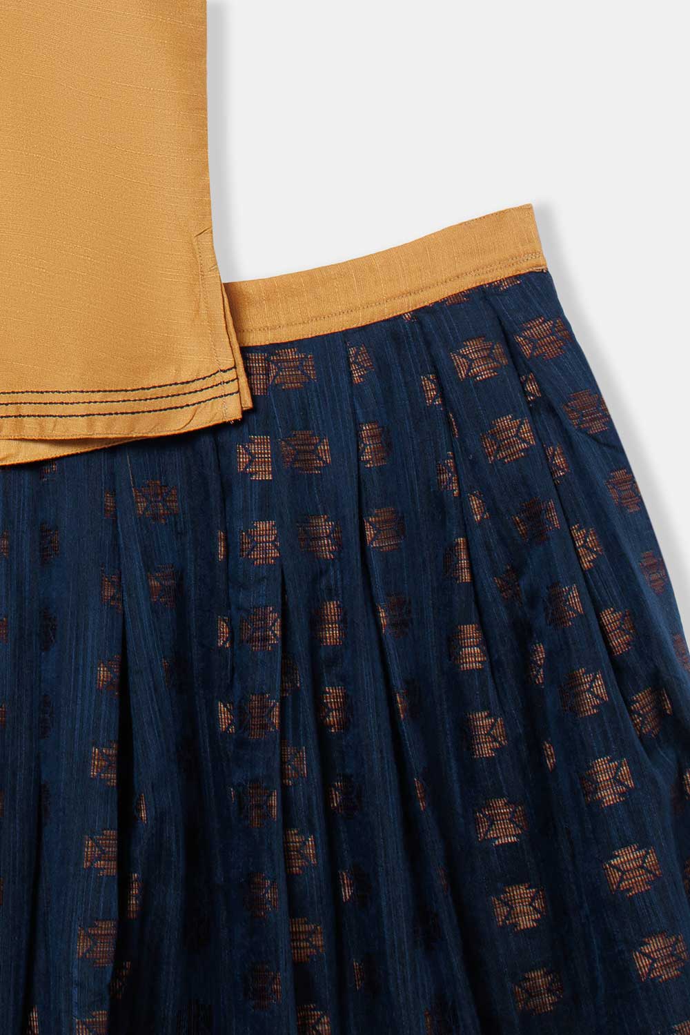 Chittythalli Girl's Pavadai Set – Sweetheart Neck Top with Ruffle Sleeves & Knife-Pleated Skirt - Blue  - PS75