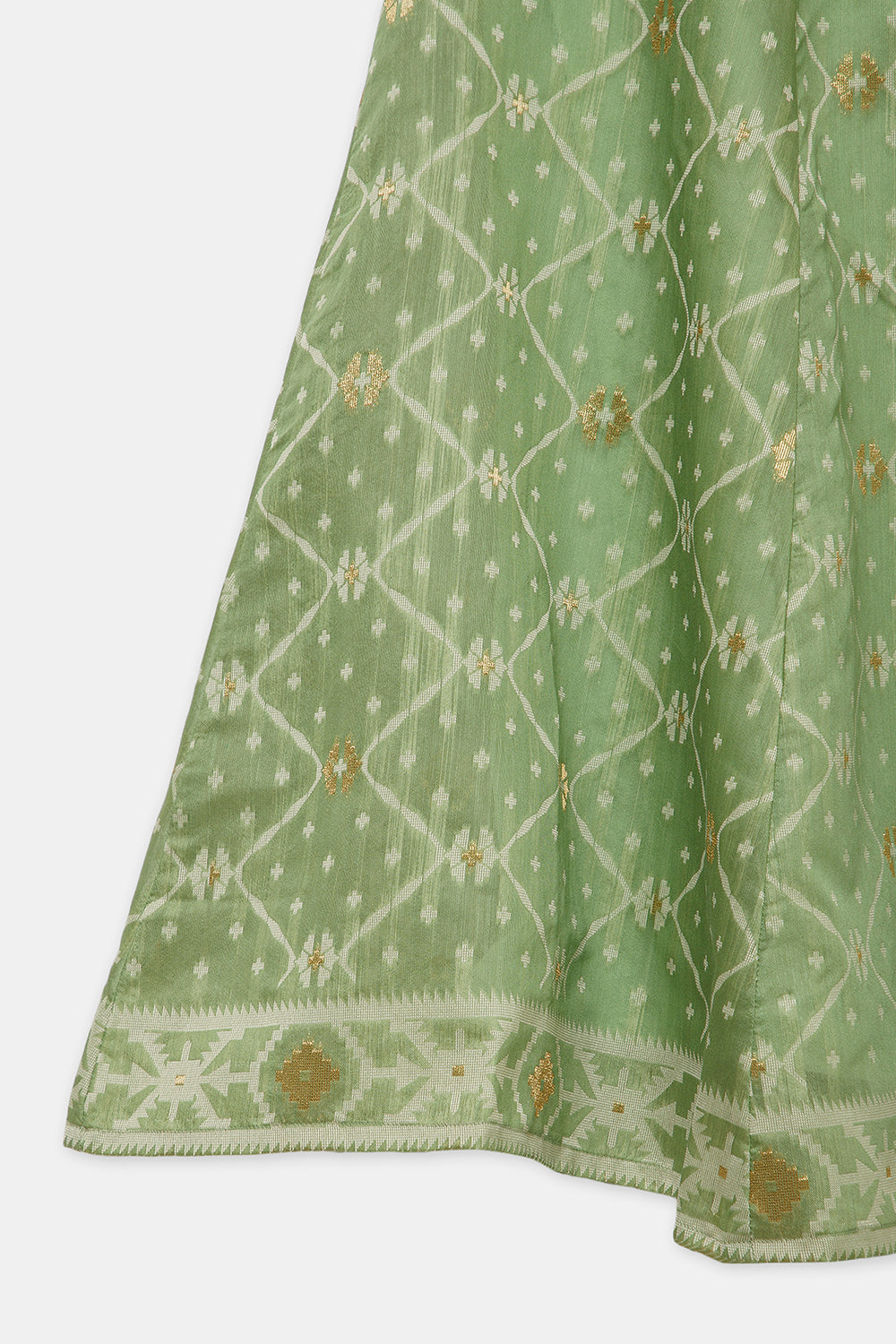 Chittythalli Girls’ Ethnic Pavadai Set – Chanderi Jamdani Peplum Top with Criss-Cross Cording & Kali Skirt | Traditional Festive Wear for Girls - PS91