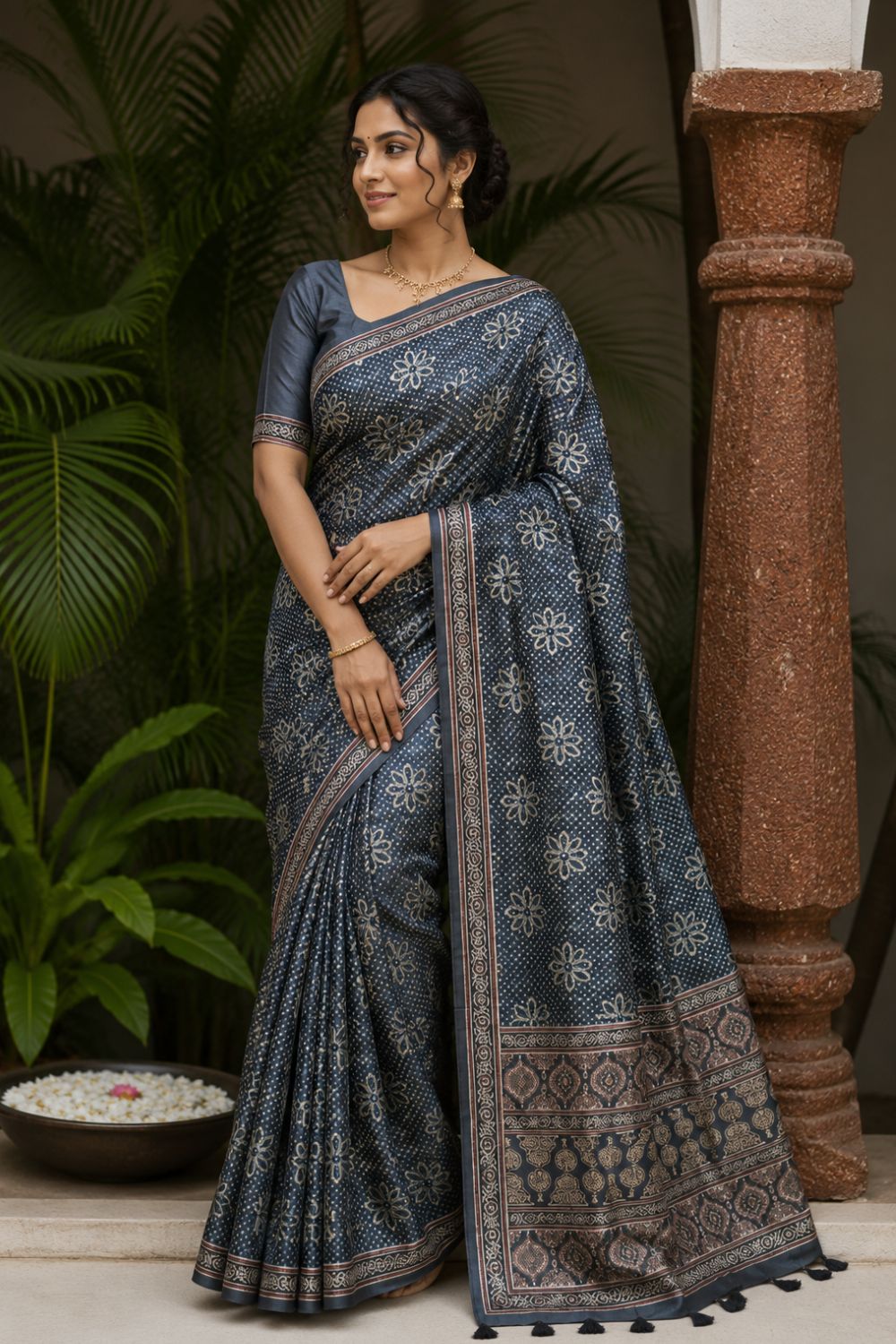 Women's Art Silk Tussar Silk Printed Saree with Blouse | Designer Ethnic Saree for Women | Festive, Wedding & Traditional Wear - Blue - 4338