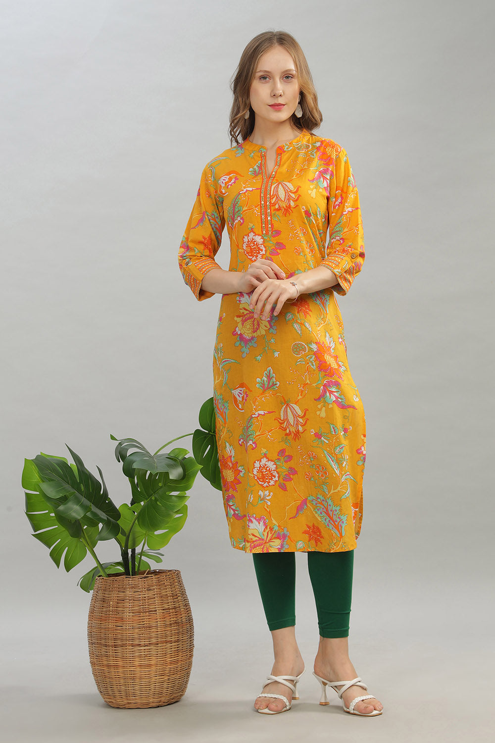 Mythri Women Casual Kurta with 3/4th Sleeves - Yellow - KU09