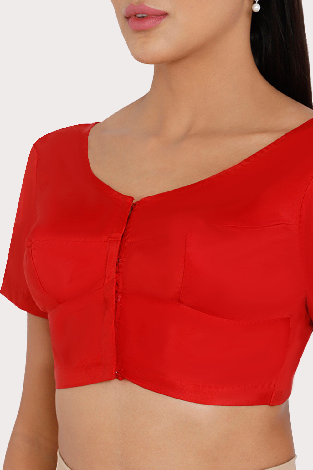 Naidu Hall Round neck Silk Cotton short sleeve blouse - Red