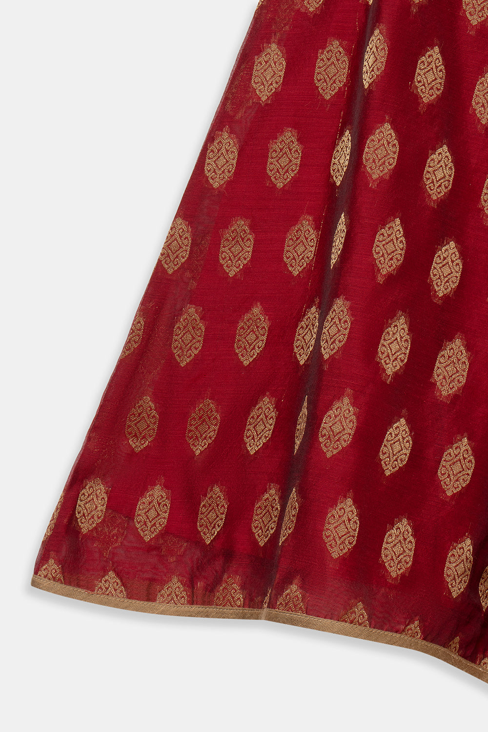 Chittythalli Girls Pavadai Set with Two-Layer Ruffle Top & Tassel-Detail Kali Skirt - Red - PS79