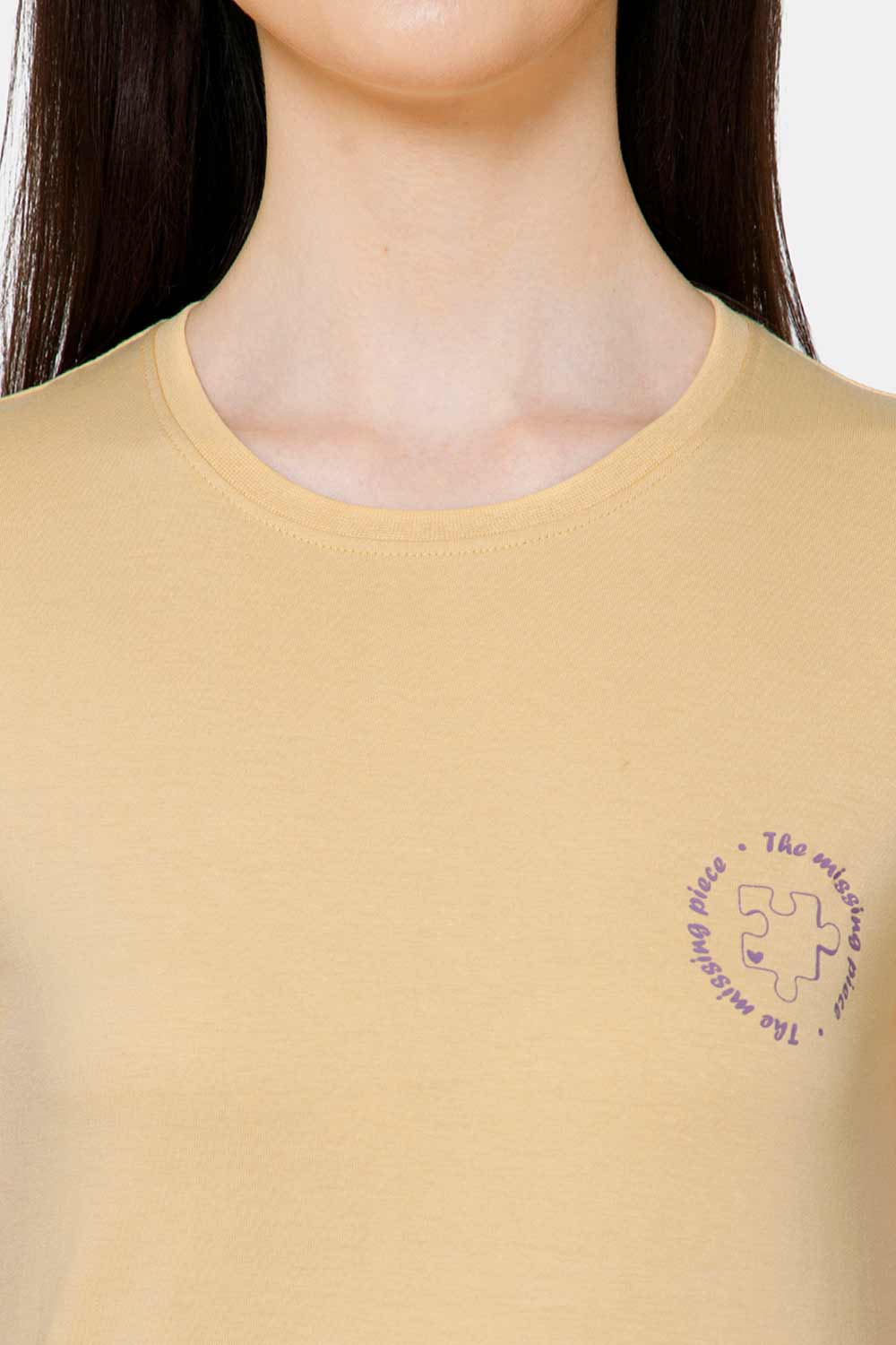 Jusperf Women's Printed Crew Neck Casual T-Shirt - Beige - TS30